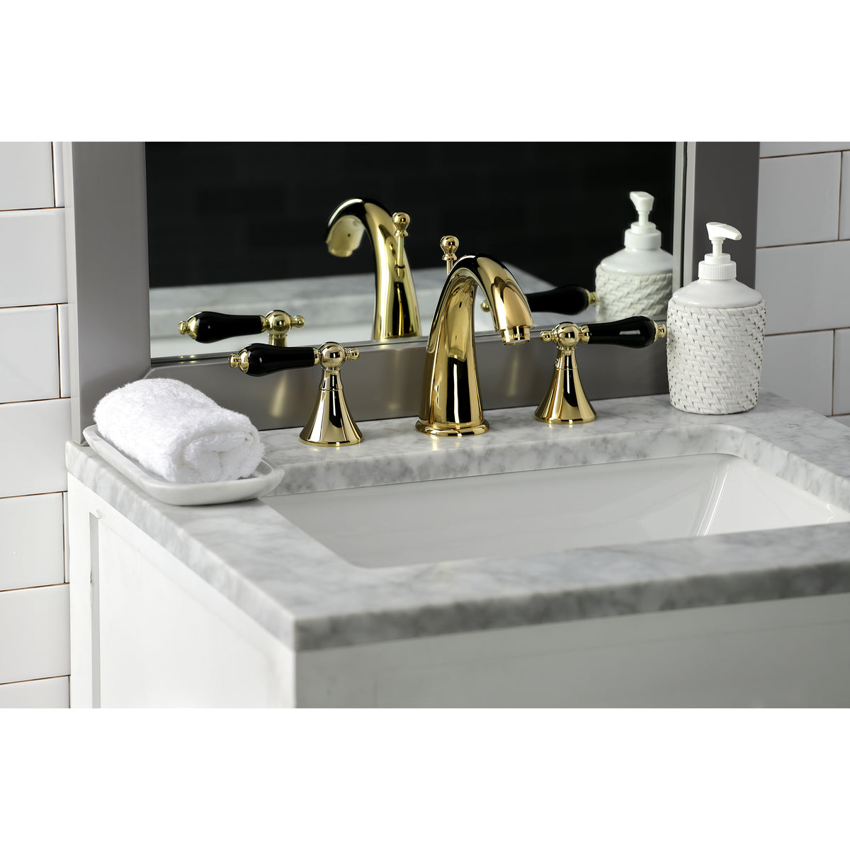 Kingston Brass KS2975PKL Duchess Widespread Bathroom Faucet with Brass Pop-Up