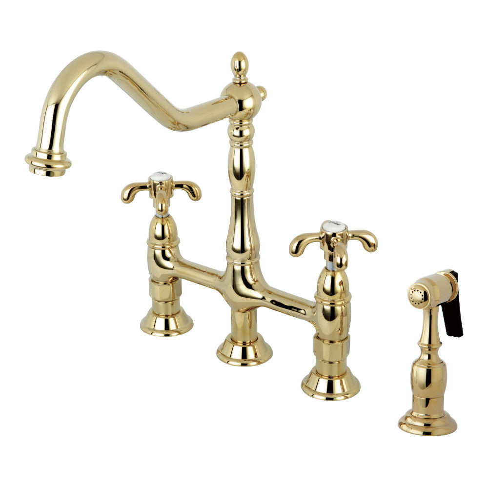 Kingston Brass KS1275TXBS French Country Bridge Kitchen Faucet with Brass Sprayer