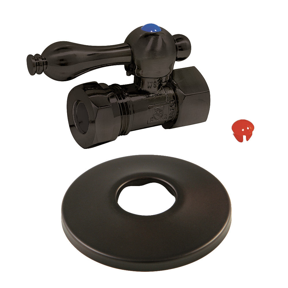 Kingston Brass 1/2-Inch FIP X 1/2-Inch or 7/16-Inch Slip Joint Quarter-Turn Straight Stop Valve with Flange