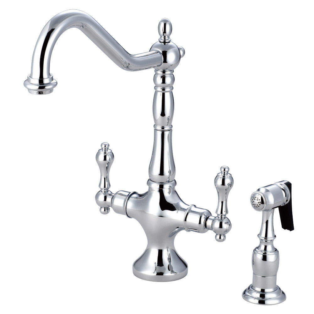 Kingston Brass KS1778ALBS Heritage 2-Handle Kitchen Faucet with Brass Sprayer