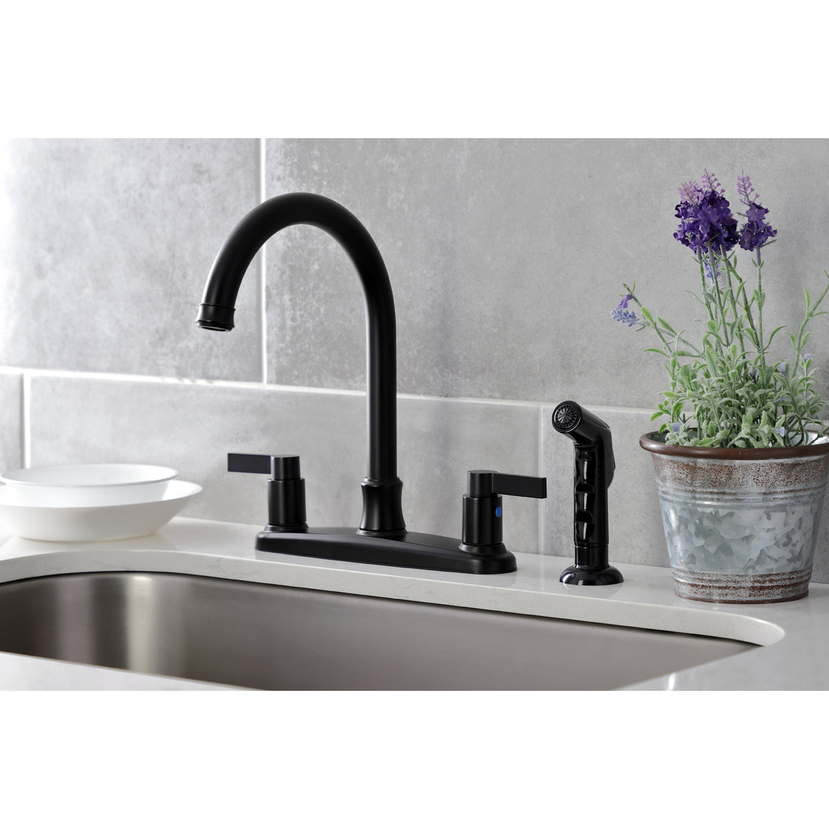 Kingston Brass FB7790NDLSP NuvoFusion 8-Inch Centerset Kitchen Faucet with Sprayer