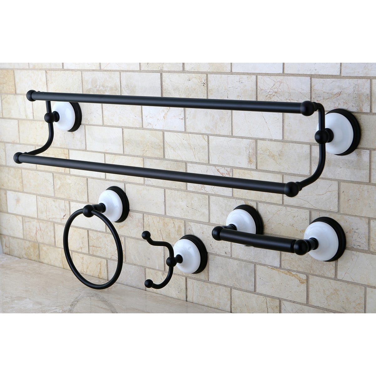 Kingston Brass Victorian 4-Pieces Dual Towel Bar Bathroom Hardware Set