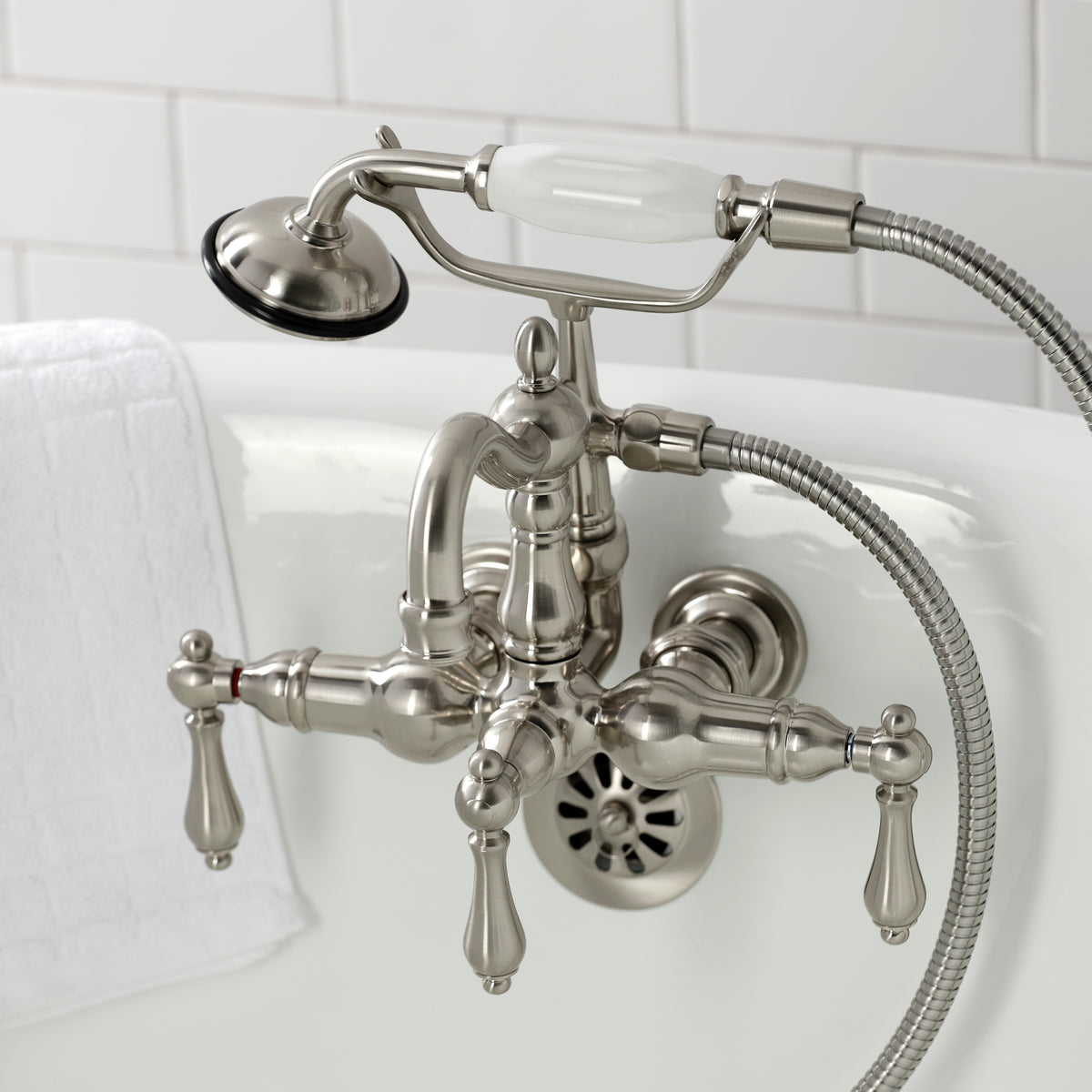 Heritage 3-3/8&quot; Tub Wall Mount Clawfoot Tub Faucet with Hand Shower