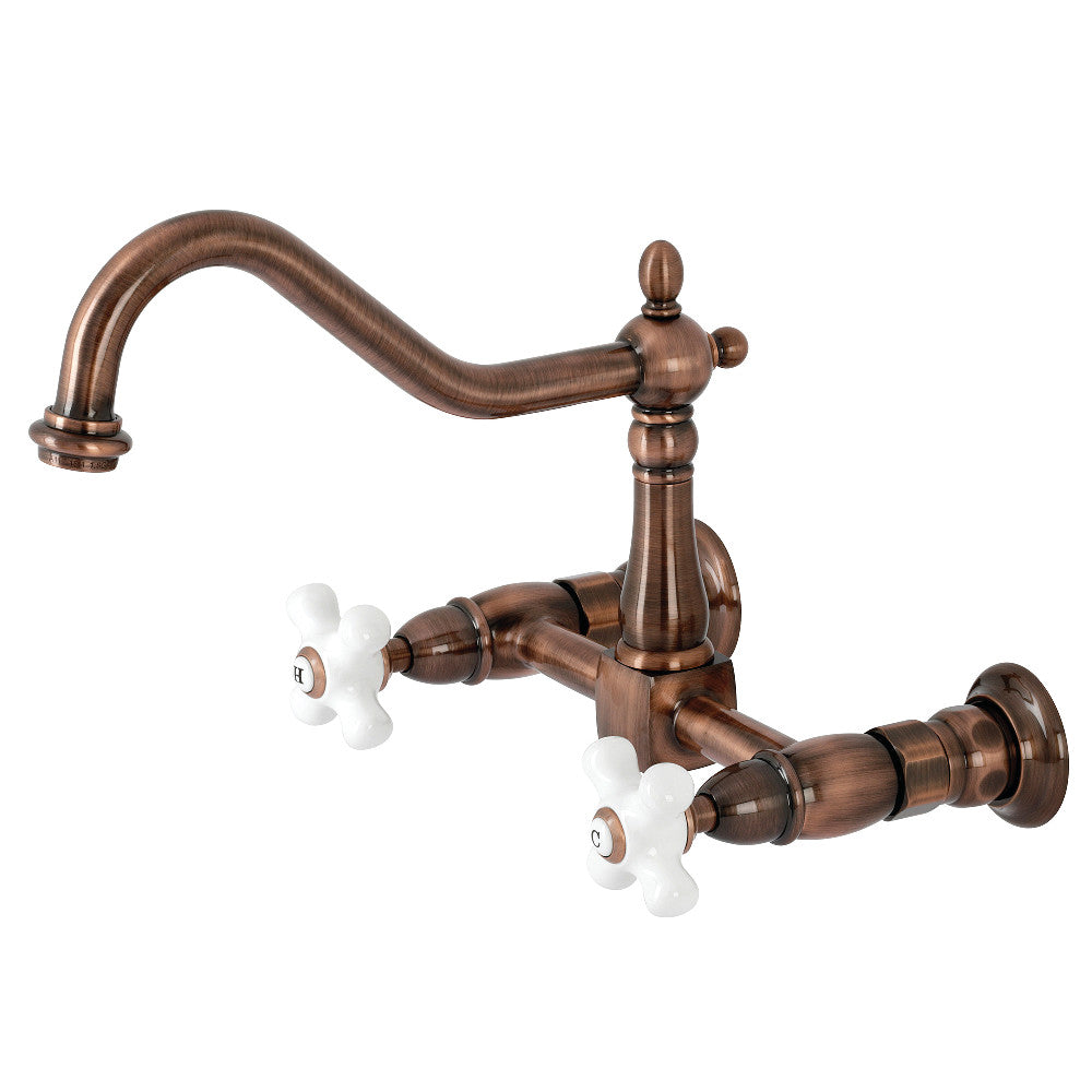 Kingston Brass KS1245PX Heritage Wall Mount Bridge Kitchen Faucet
