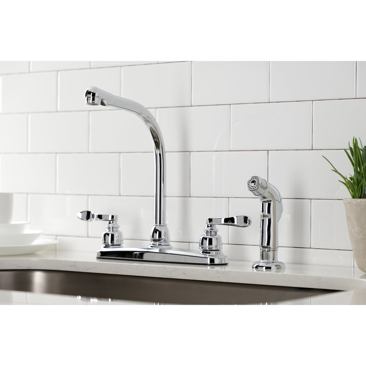 Kingston Brass FB758NFLSP NuWave French 8-Inch Centerset Kitchen Faucet with Sprayer