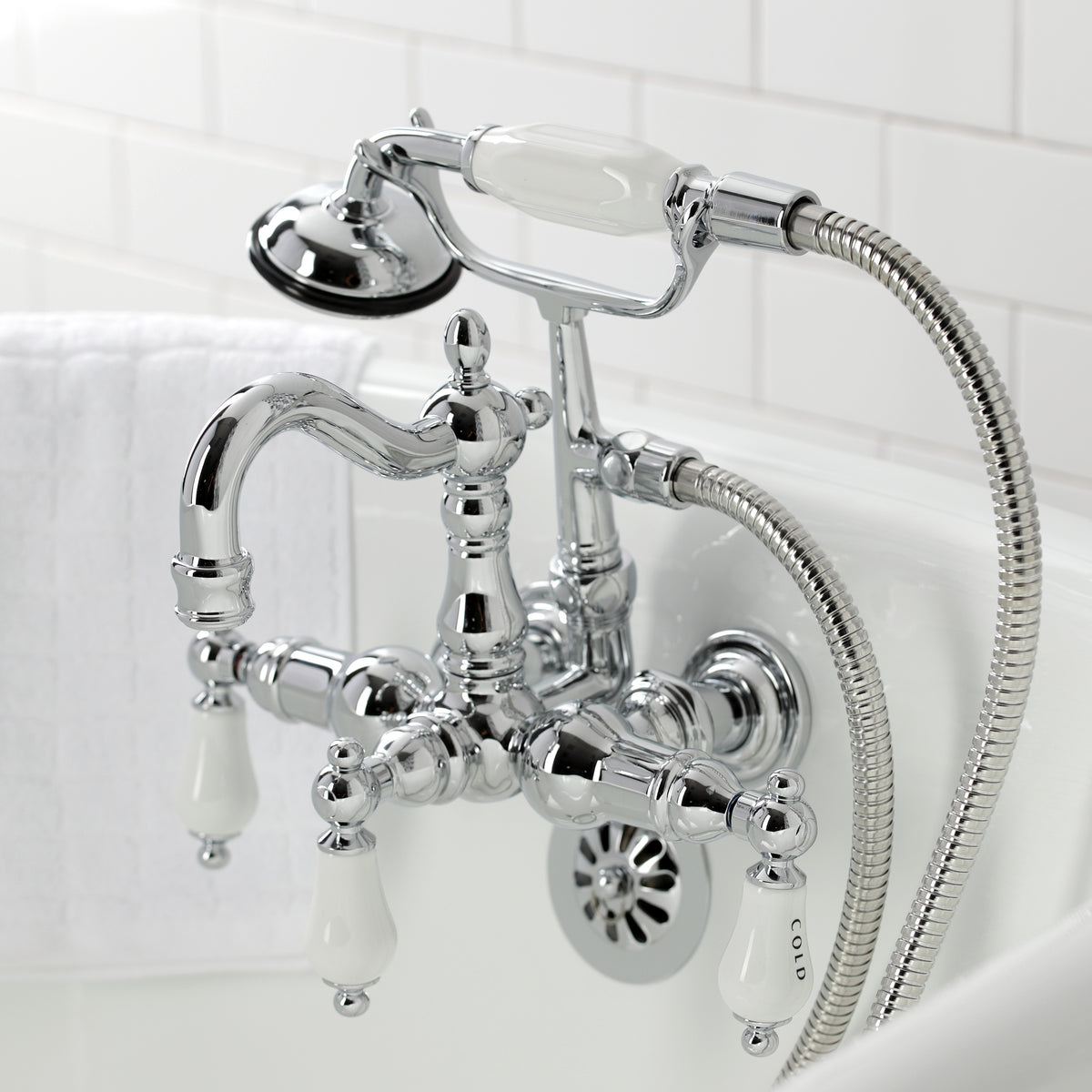 Heritage 3-3/8&quot; Tub Wall Mount Clawfoot Tub Faucet with Hand Shower