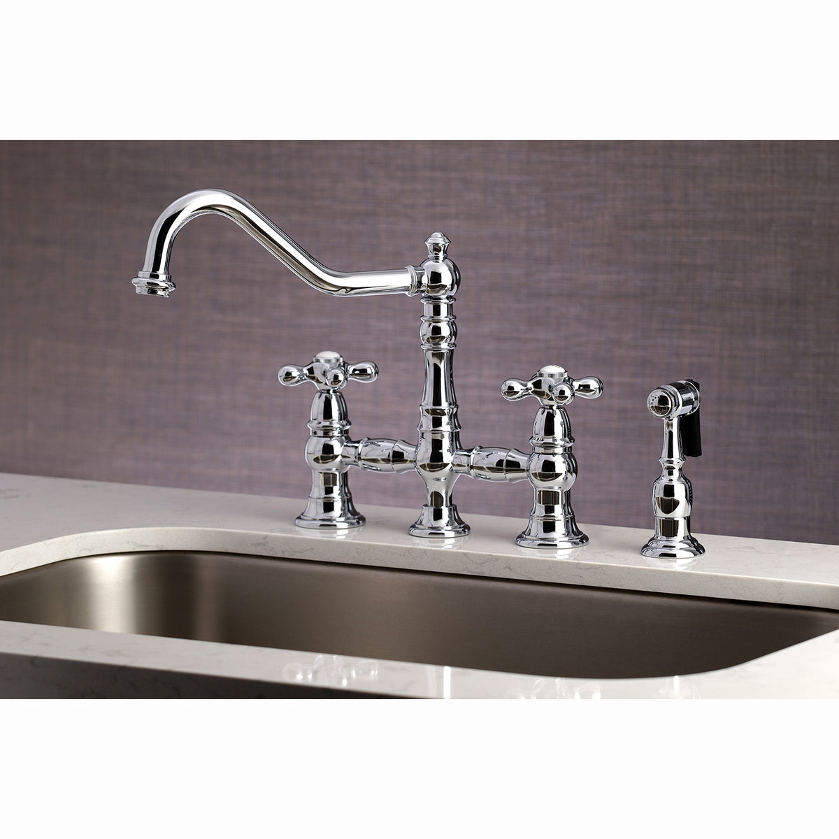 Kingston Brass KS3276AXBS Restoration 8&quot; Bridge Kitchen Faucet with Sprayer