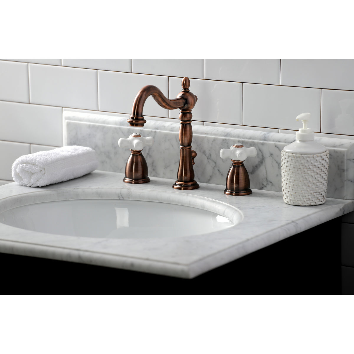 Kingston Brass KB1976PX Heritage Widespread Bathroom Faucet with Brass Pop-Up