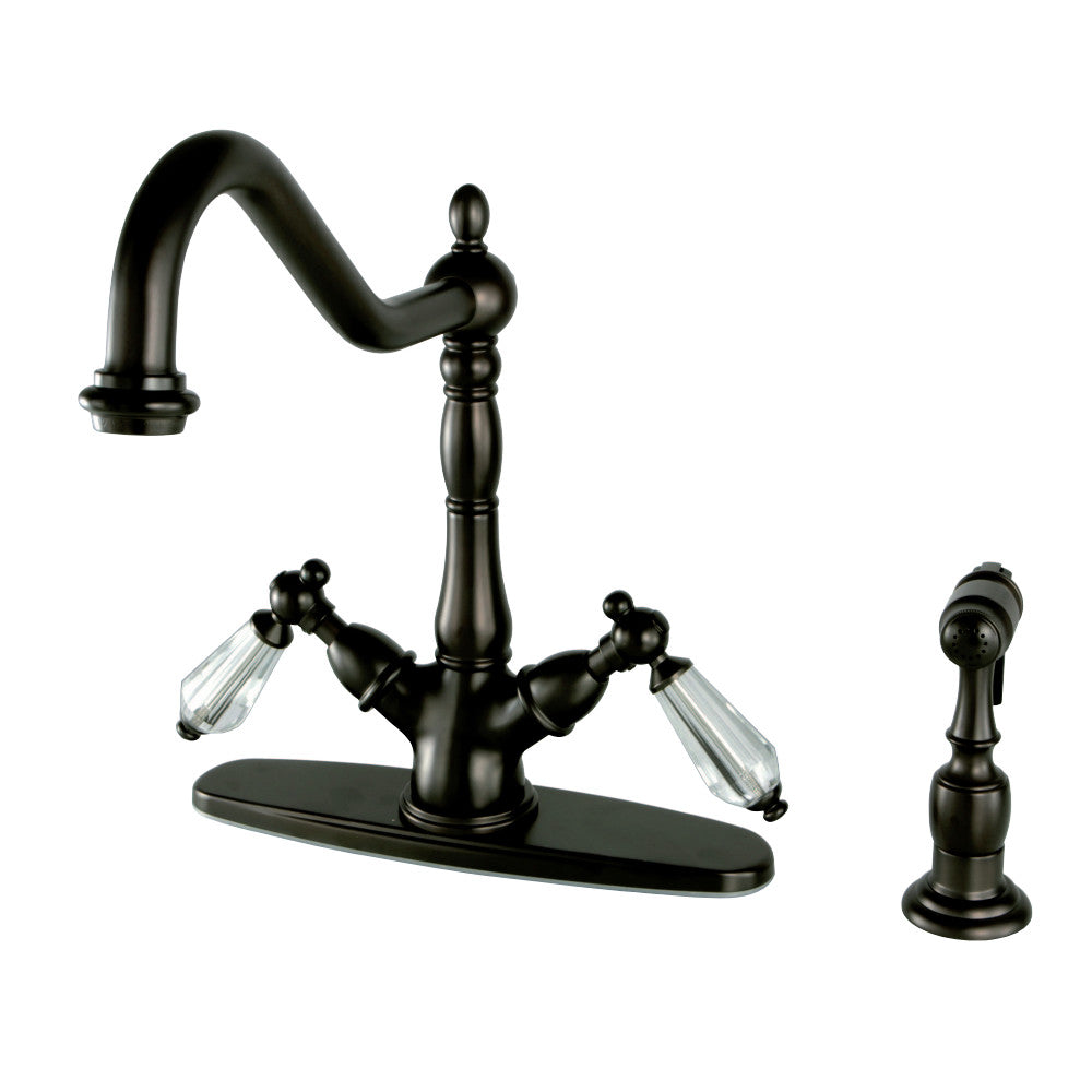 Kingston Brass KS1238WLLBS Mono Deck Mount Kitchen Faucet with Brass Sprayer