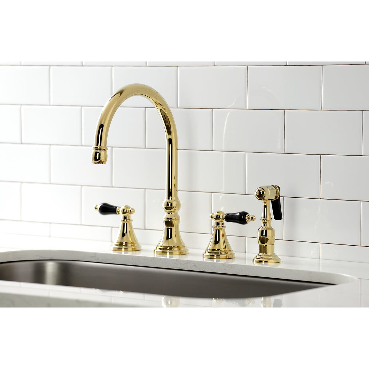 Kingston Brass KS2792PKLBS Duchess Widespread Kitchen Faucet with Brass Sprayer