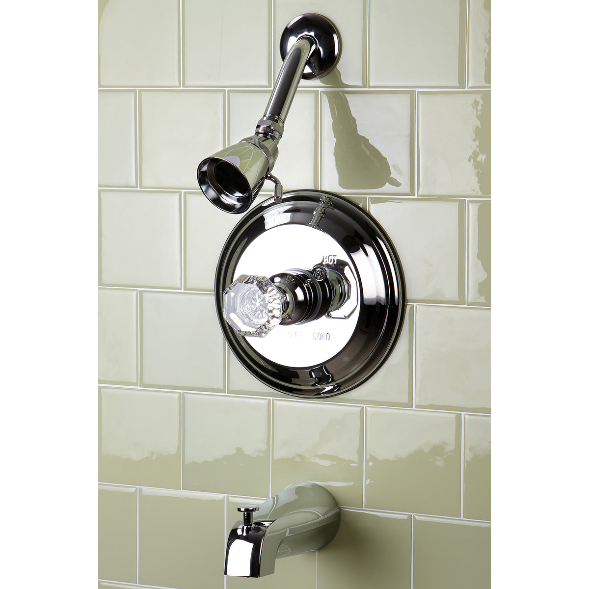 Celebrity Tub and Shower Faucet with Single Crystal Octagonal Knob Handle