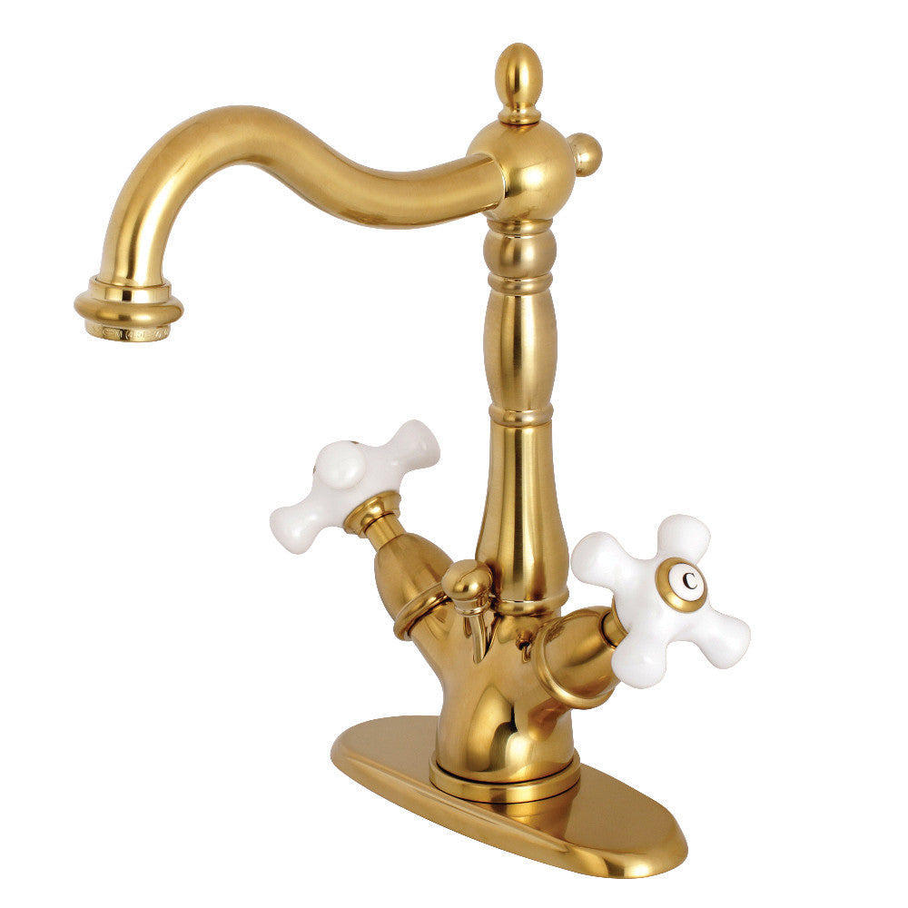 Kingston Brass KS1430PX Heritage Two-Handle Bathroom Faucet with Brass Pop-Up and Cover Plate