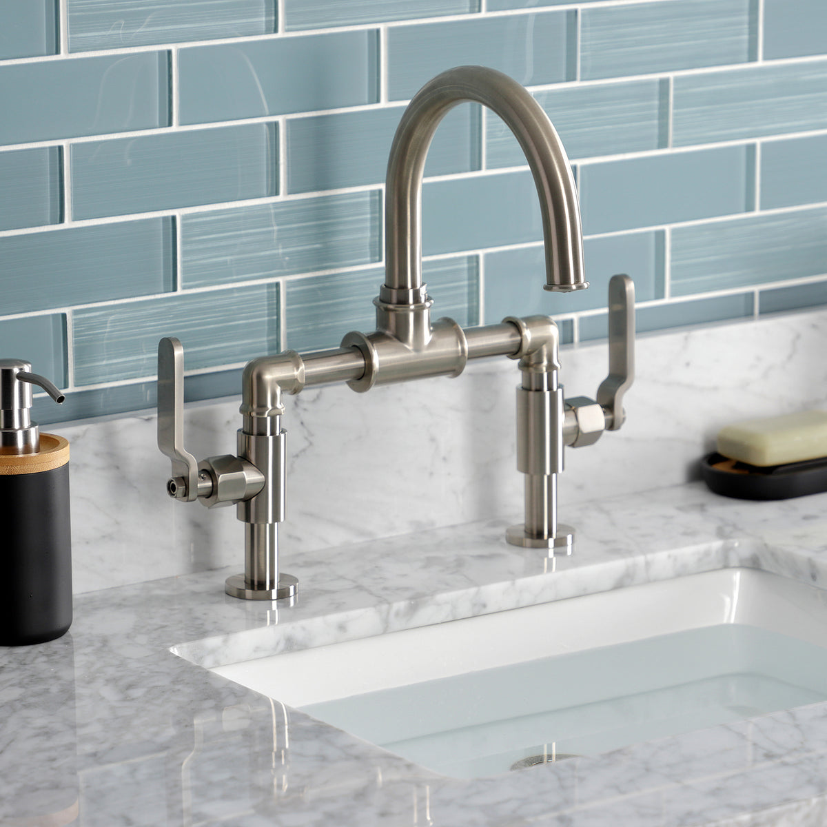 Kingston Brass KS2171KL Whitaker Industrial Style Bridge Bathroom Faucet with Pop-Up Drain