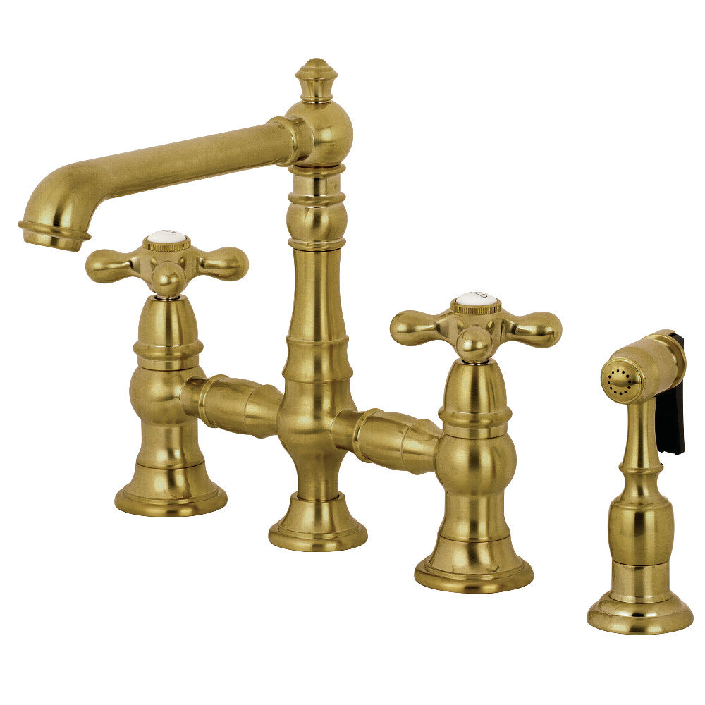 Kingston Brass KS7271AXBS English Country 8&quot; Bridge Kitchen Faucet with Sprayer