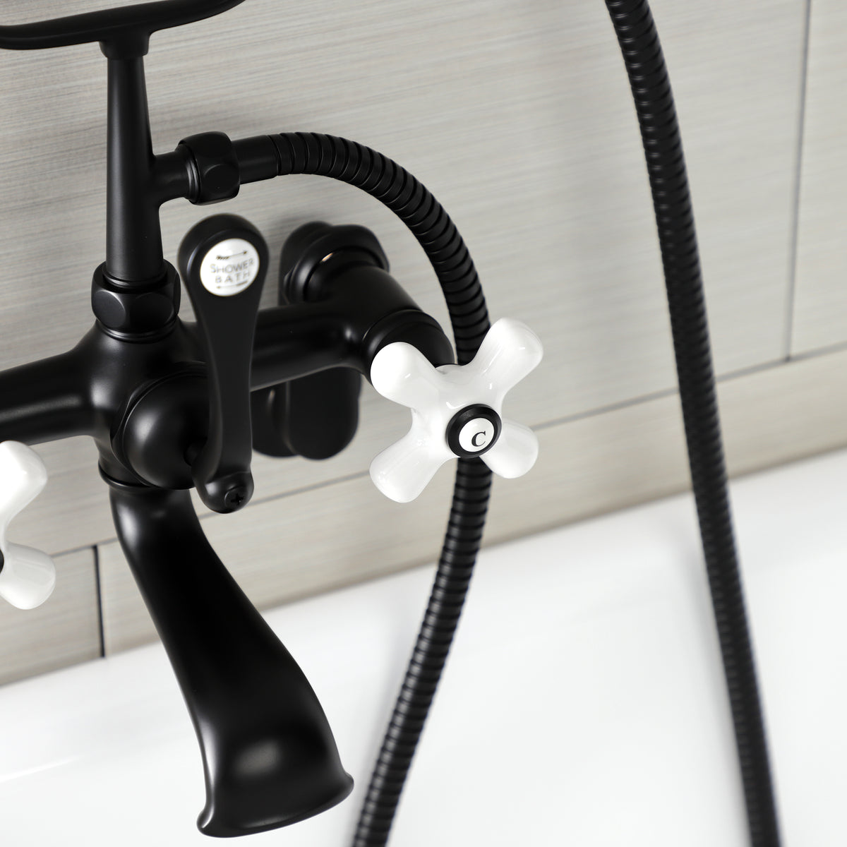 Aqua Vintage Wall Mount Tub Faucet with Hand Shower