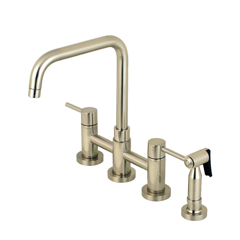 Kingston Brass KS8287DLBS Concord Two-Handle Bridge Kitchen Faucet with Brass Sprayer