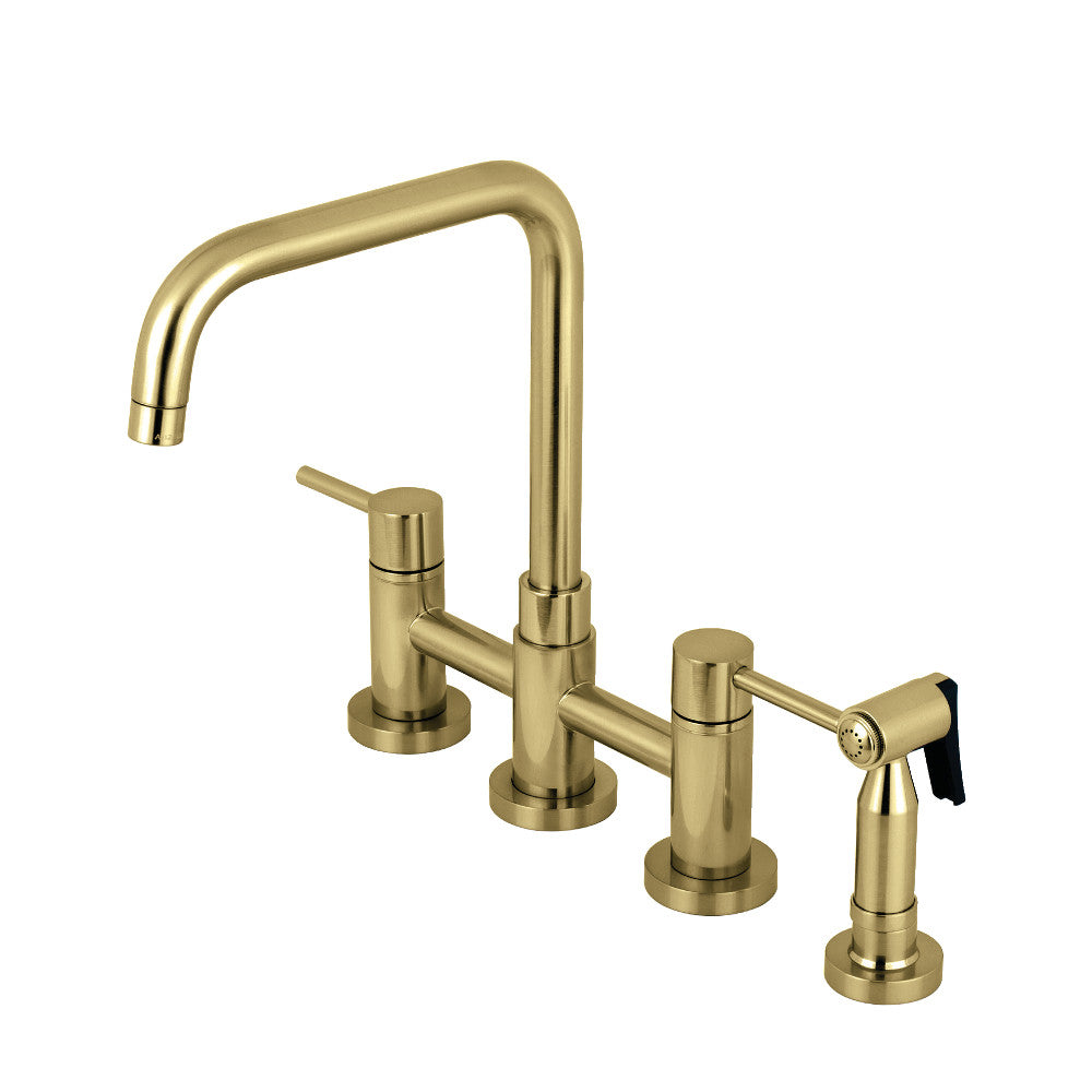 Kingston Brass KS8287DLBS Concord Two-Handle Bridge Kitchen Faucet with Brass Sprayer