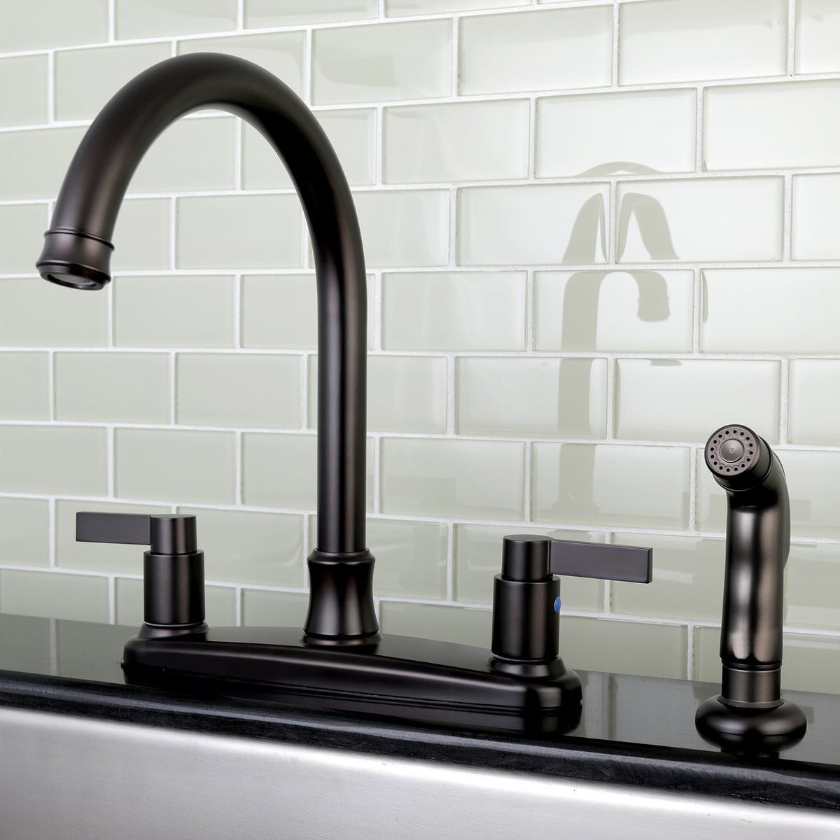 Kingston Brass FB7790NDLSP NuvoFusion 8-Inch Centerset Kitchen Faucet with Sprayer