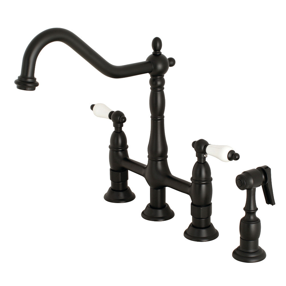 Kingston Brass KS1276PLBS Heritage Bridge Kitchen Faucet with Brass Sprayer