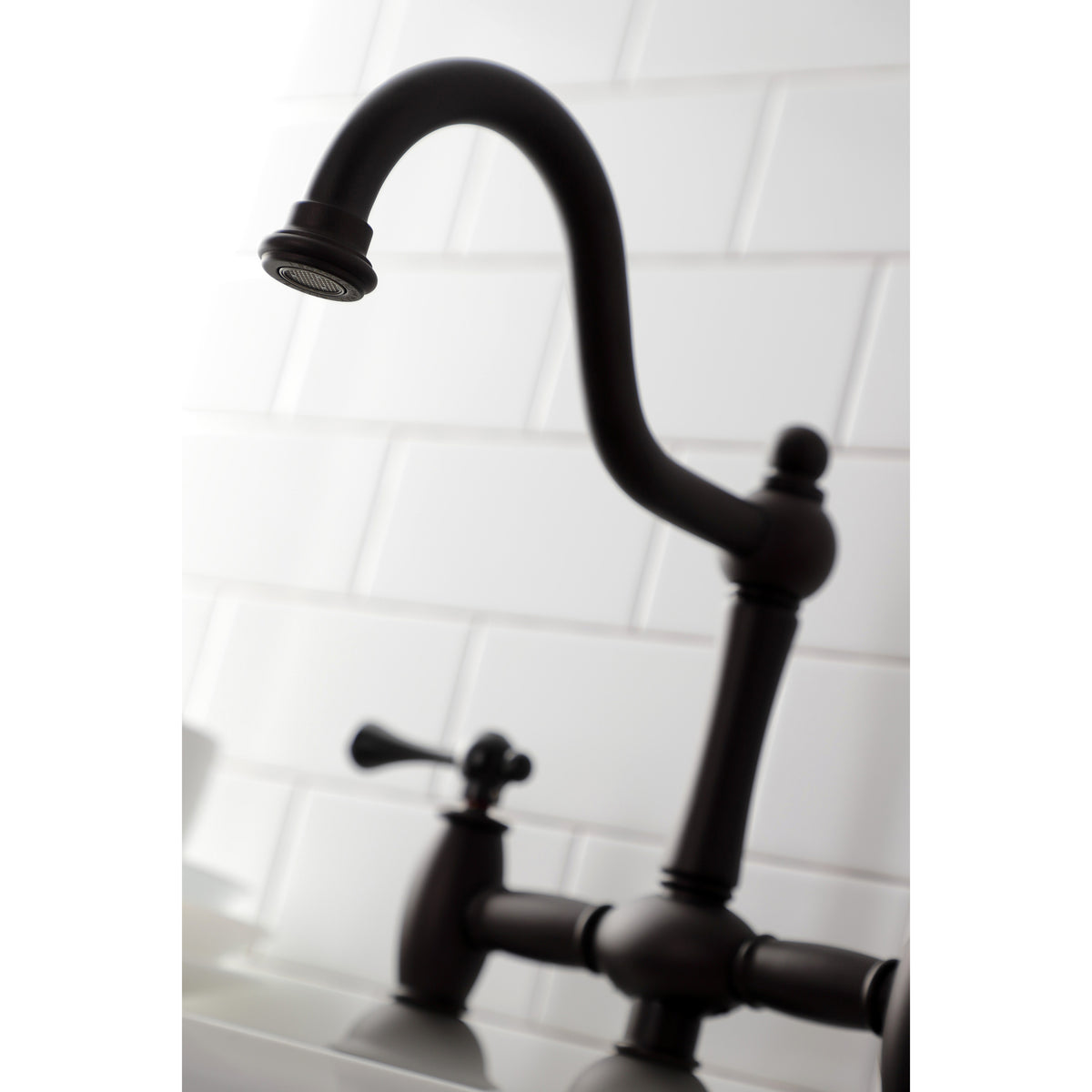 Kingston Brass KS3791BLBS Restoration Bridge Kitchen Faucet with Brass Sprayer