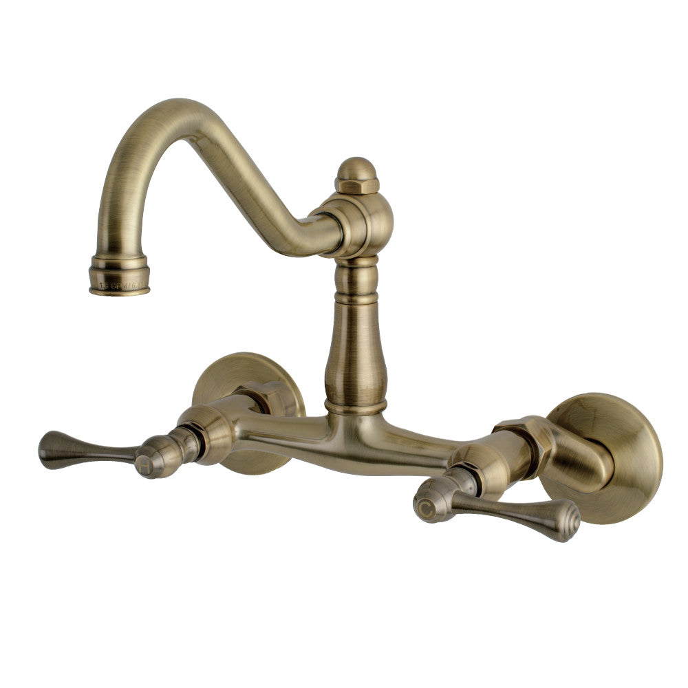 Kingston Brass KS322BLAC Vintage 6&quot; Adjustable Center Wall Mount Kitchen Faucet