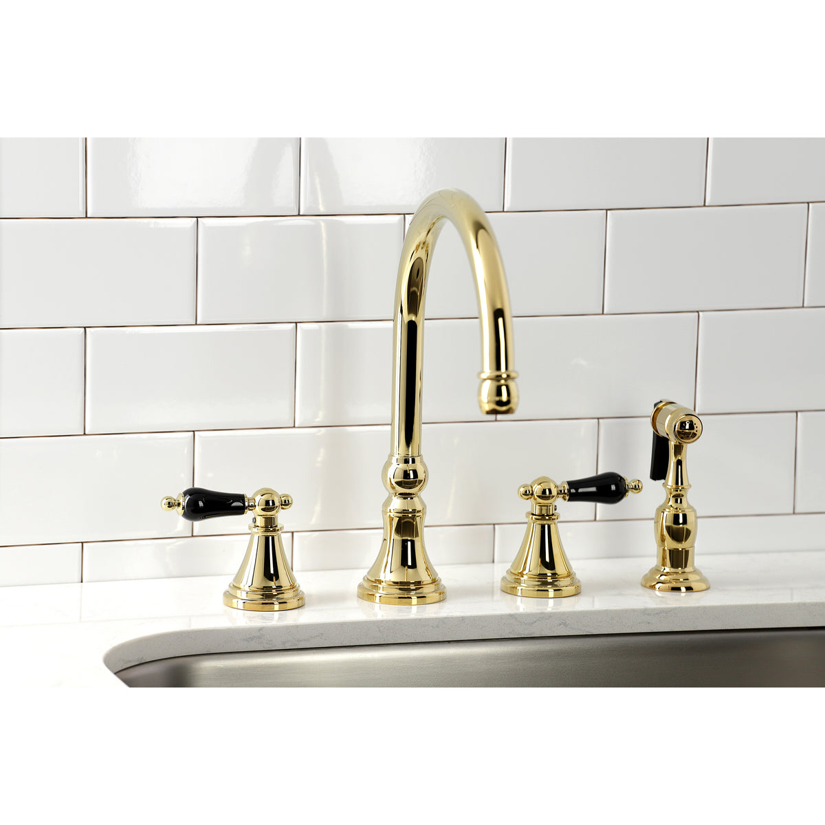 Kingston Brass KS2792PKLBS Duchess Widespread Kitchen Faucet with Brass Sprayer