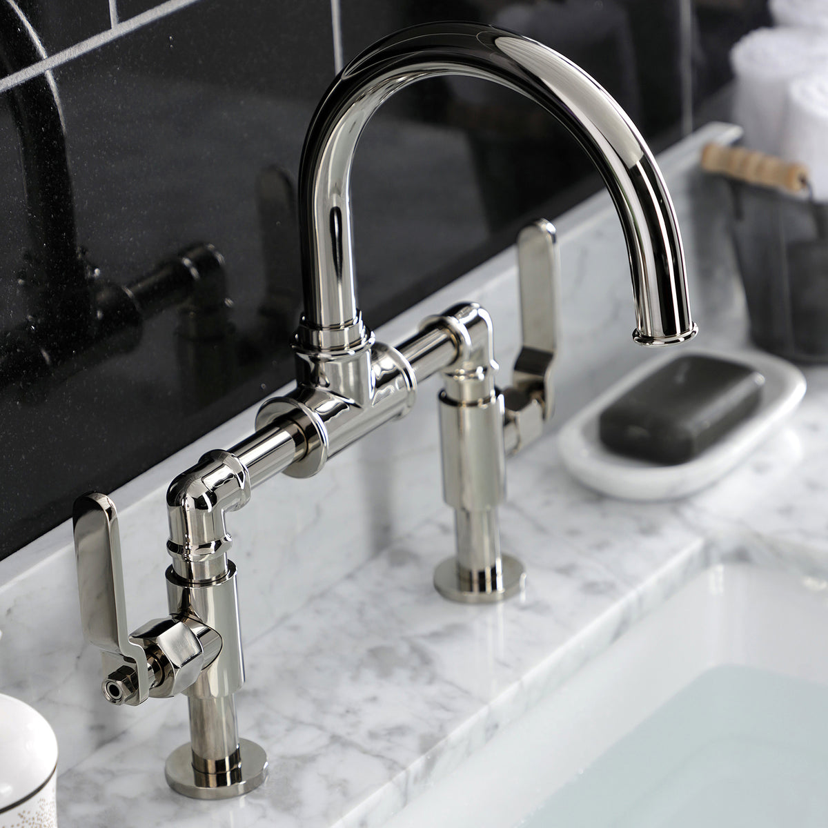 Kingston Brass KS2171KL Whitaker Industrial Style Bridge Bathroom Faucet with Pop-Up Drain