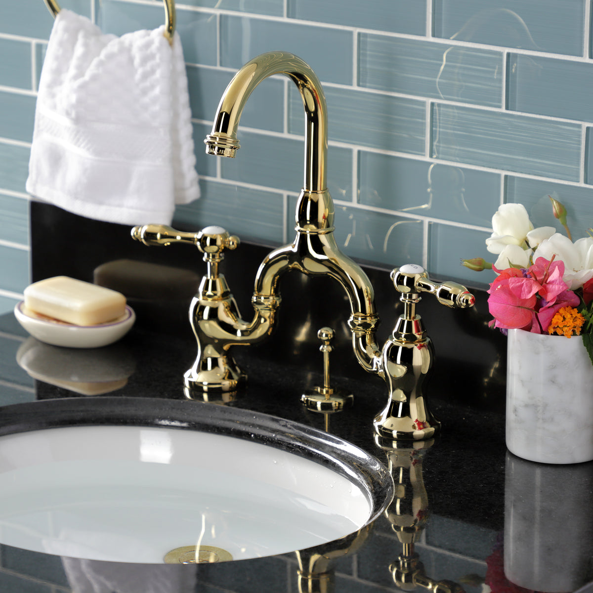Kingston Brass KS7992TAL Tudor Bridge Bathroom Faucet with Brass Pop-Up