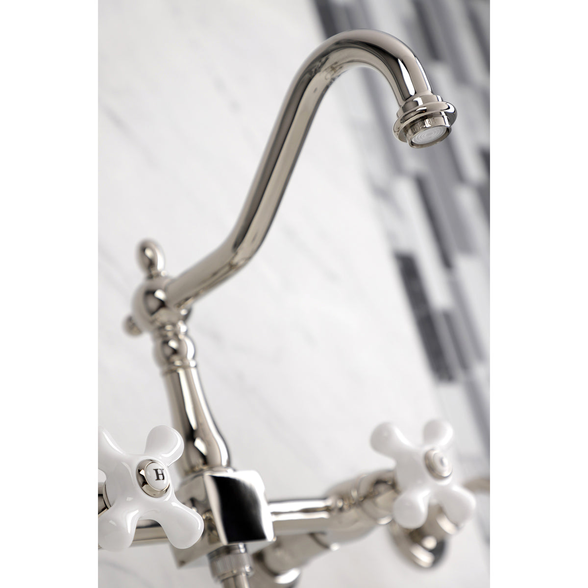 Kingston Brass KS1242PXBS Heritage Wall Mount Bridge Kitchen Faucet with Brass Spray