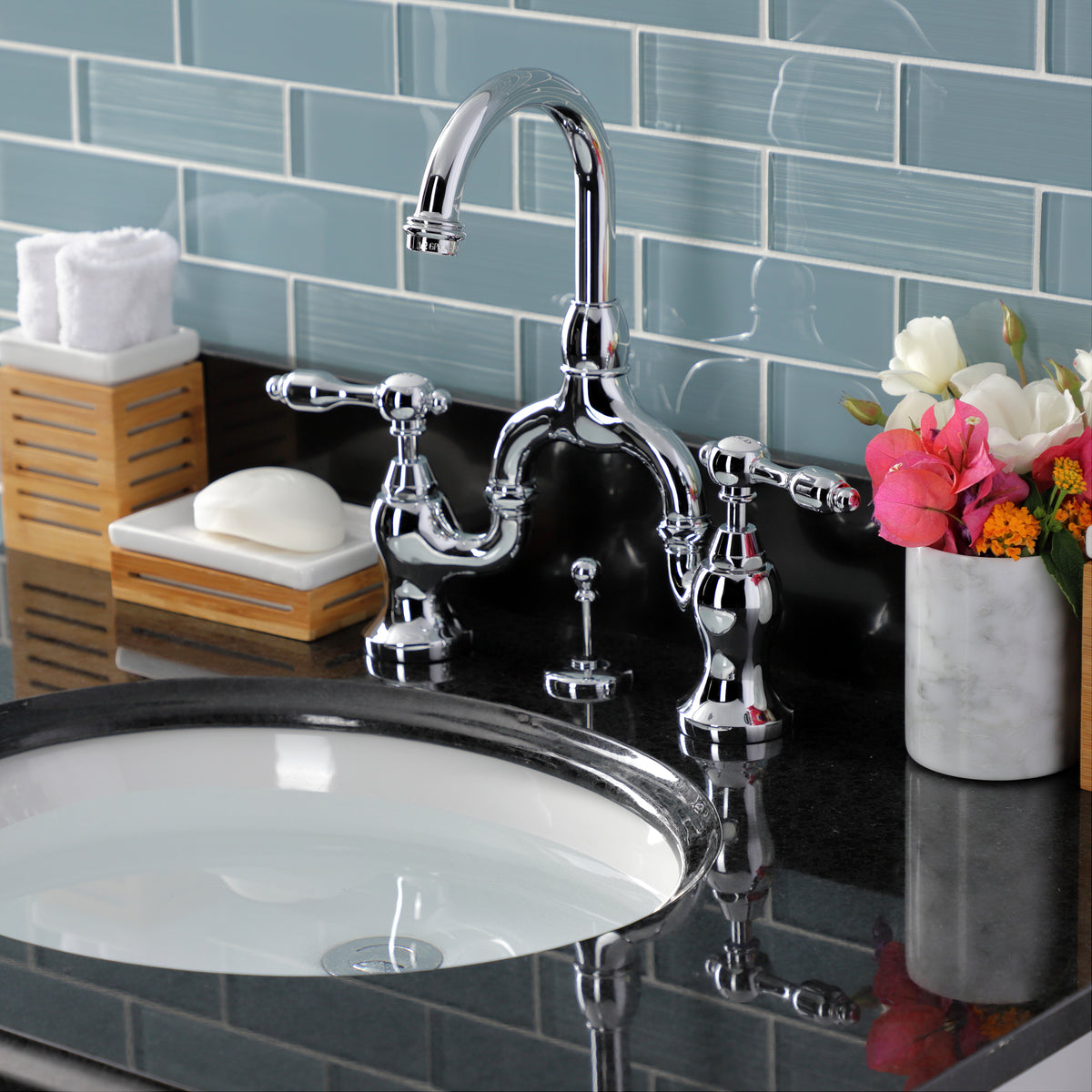 Kingston Brass KS7992TAL Tudor Bridge Bathroom Faucet with Brass Pop-Up